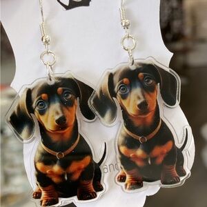Dachshund Dog Earrings - Black and Brown